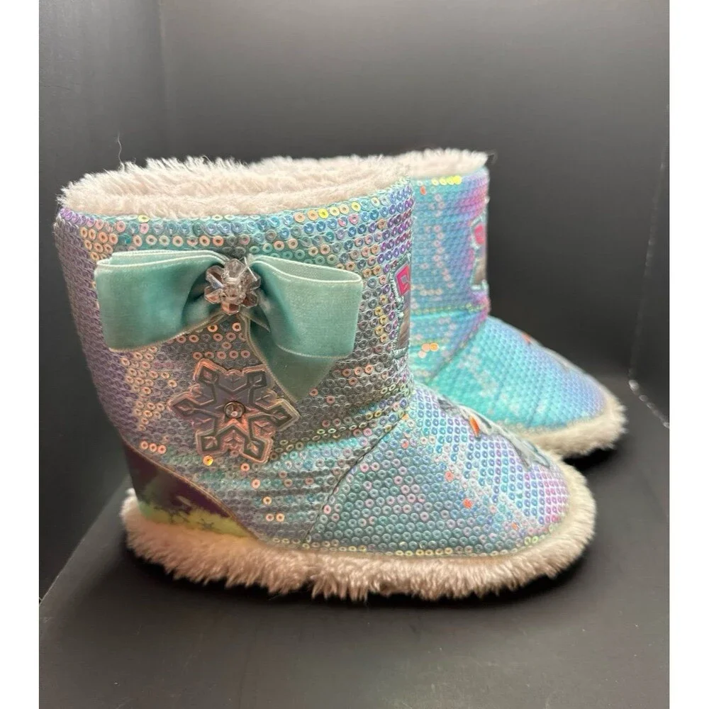DISNEY Frozen Elsa Olaf Sequin Winter Boots Girls Size 9 - 10 (Bx 5)